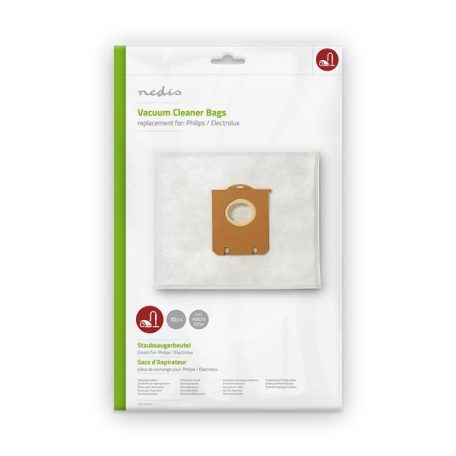 Nedis DUBG120AEP10  porzsák Philips és Electrolux porszívókhoz, 10 db, 5 rétegű szűrő, 1 db mikroszűrő, önzáró