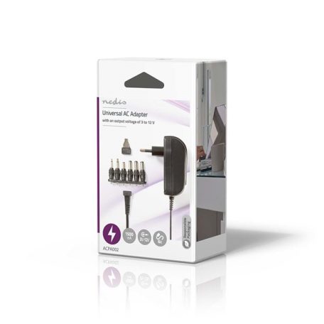 Nedis ACPA002 univerzális AC-DC tápegység, állítható 3V-12V, 1,5A, 6 cserélhetó táp dugó