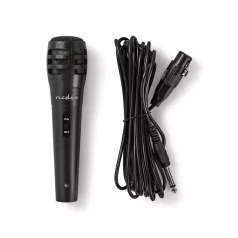   Nedis MPWD15BK dinamikus mikrofon, 5m levehető kábel, 80Hz-12kHz,  600 Omh, 75dB, utazó tok, integrált kapcsoló