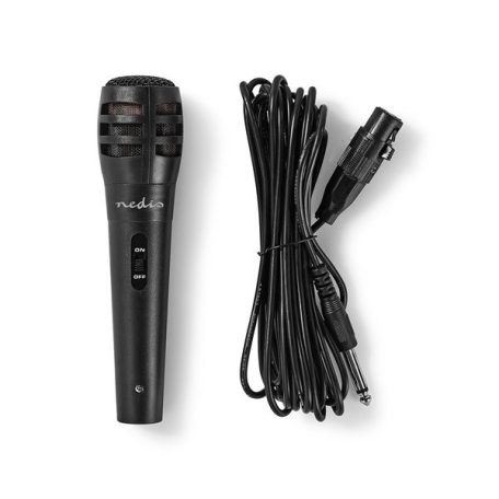 Nedis MPWD15BK dinamikus mikrofon, 5m levehető kábel, 80Hz-12kHz,  600 Omh, 75dB, utazó tok, integrált kapcsoló