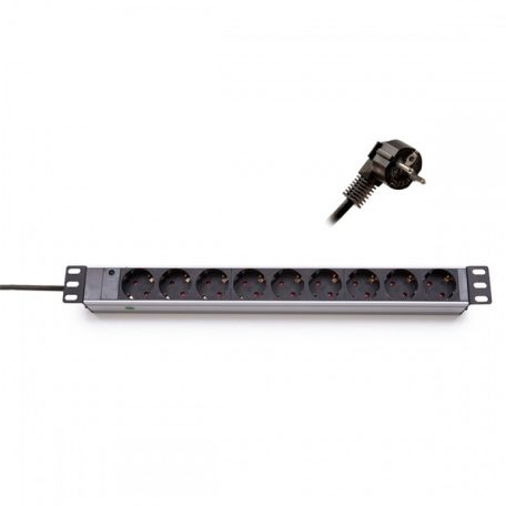 KELINE Elosztópanel 9x250V, LED visszajelzővel 1U, 19", 2.5m