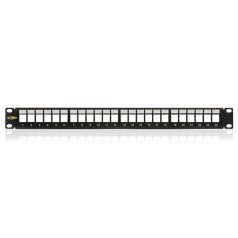   KELINE Patch Panel 1U 24 db keystone modul számára, csatlakozó nélkül, Fekete