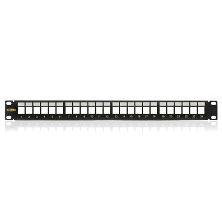 KELINE Patch Panel 1U 24 db keystone modul számára, csatlakozó nélkül, Fekete