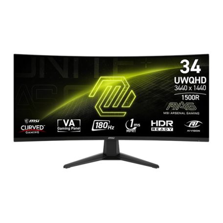 MSI Monitor GAMING MAG 346CQ Ívelt 34" UWQHD, 3440x1440, 180Hz VA 21:9, 1500R, 300cd/m2, 1 ms, 2x HDMI, DP, Black