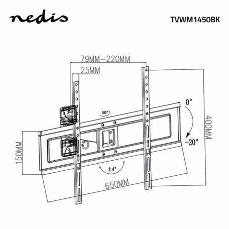 Nedis TVWM1450BK LCD TV / monitor tartó konzol 3d, minden irányban mozgatható, súly: 35 kg, dönthető, forgatható