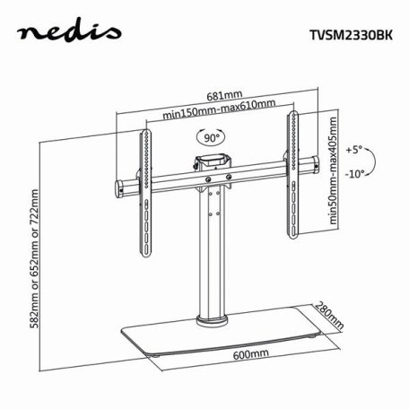 Nedis TVSM2330BK LCD TV / monitor állvány (tartó konzol) 32-65", Maximális teherbírás: 45 kg, Dönthető / Forgatható