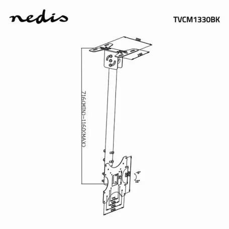 Nedis TVCM1330BK mennyezeti Tv / momitor állvány / tartókonzol - Acél, 20 Kg