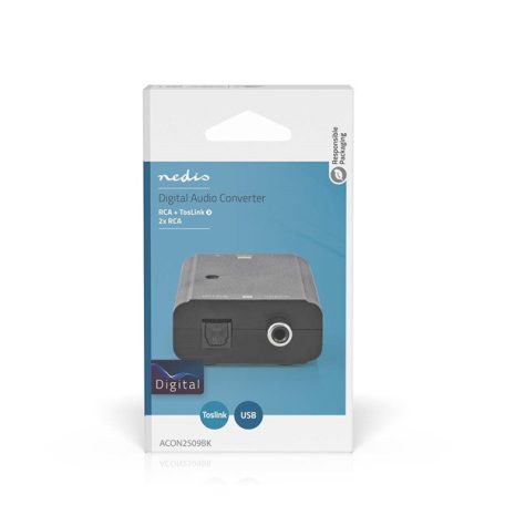 Nedis digitális audió konverter ACON2509BK, digitális bemenet koax/toslink, analóg kimenet RCA