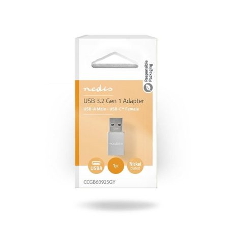 Nedis CCGB60925GY USB A - USB C adapter, USB3.2 dugó - USB-C aljzat, 5 Gbps, (USB3.1, USB3.0, USB2.0)
