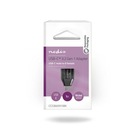 Nedis CCGB60915BK USB C - USB A adapter, USB-C dugó - USB-A aljzat, 5 Gbps