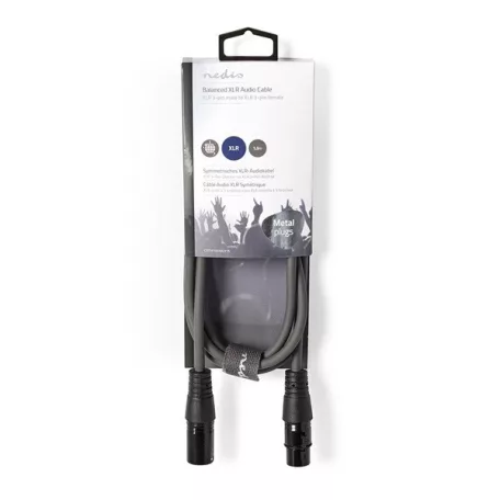 Nedis COTH15010GY15 balanced/szimmetrikus félprofi XLR audio kábel, XLR dugó - aljzat, 1.5m, rugalmas