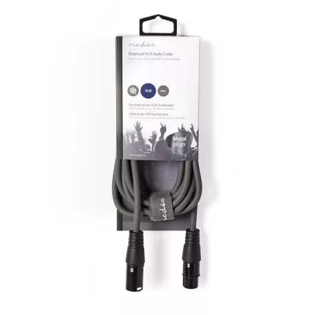 Nedis COTH15010GY30 balanced/szimmetrikus félprofi XLR audio kábel, XLR dugó - aljzat, 3m, rugalmas
