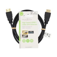   Nedis CVGL34060BK150 ultra HD HDMI kábel, HDMI dugó - dugó, 4K@60Hz, ARC, 18 Gbps, aranyozott csatlakozók, hossz 15m