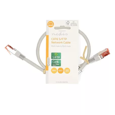 Nedis CCGL85220GY05 UTP / FTP Cat6 patch kábel, RJ45 aranyozott érintkezők, 10/100/1000 Mbit/s, hossz 0.5m