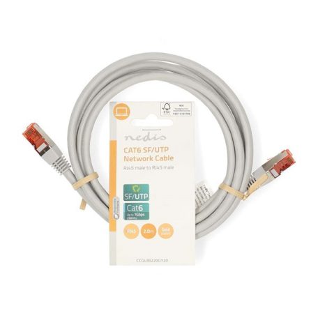 Nedis CCGL85220GY20 UTP / FTP Cat6 patch kábel, RJ45 aranyozott érintkezők, 10/100/1000 Mbit/s, hossz 2m