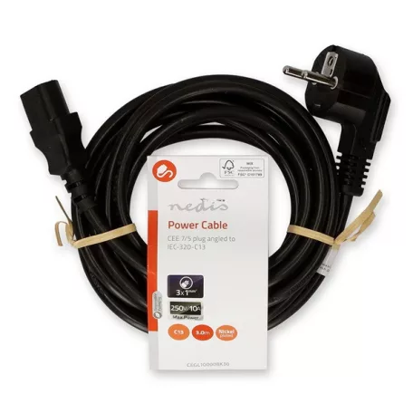 Nedis CEGL10000BK30 tápkábel IEC-320-C13, 3 x 1mm, hossz 3m