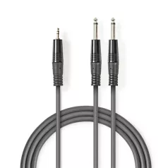   Nedis COTH23200GY15 félprofi audio kábel, 3,5mm sztero jack dugó - 2 x 6,35mm mono jack dugó, hossz 1.5m, rugalmas