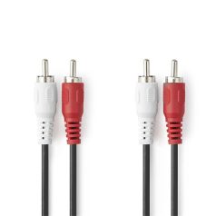   Nedis CAGL24200BK50 sztereo audio kábel, 2 X RCA dugó - 2 X RCA dugó, hossz 5m