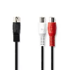 Nedis CAGL20250BK02 audio kábel 5p DIN dugó - 2 x RCA aljzat, hossz 0.20m