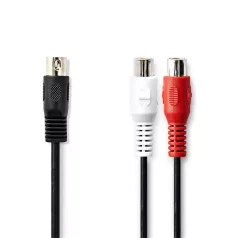   Nedis CAGL20250BK02 audio kábel 5p DIN dugó - 2 x RCA aljzat, hossz 0.20m