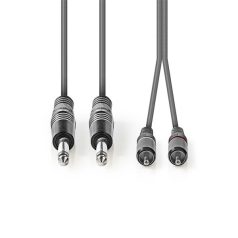   Nedis COTH23320GY15 félprofi audio kábel, 2 x 6,35mm mono jack dugó - 2 X RCA dugó, hossz 1.5m, rugalmas