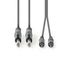 Nedis COTH23320GY30 félprofi audio kábel, 2 x 6,35mm mono jack dugó - 2 X RCA dugó, hossz 3m, rugalmas