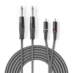   Nedis COTH23320GY30 félprofi audio kábel, 2 x 6,35mm mono jack dugó - 2 X RCA dugó, hossz 3m, rugalmas