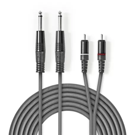Nedis COTH23320GY30 félprofi audio kábel, 2 x 6,35mm mono jack dugó - 2 X RCA dugó, hossz 3m, rugalmas