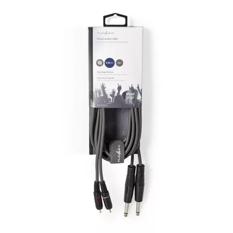 Nedis COTH23320GY30 félprofi audio kábel, 2 x 6,35mm mono jack dugó - 2 X RCA dugó, hossz 3m, rugalmas