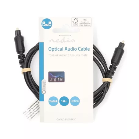 Nedis CAGL25000BK10 optikai audió kábel, TosLink dugó, hossz 1m
