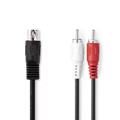   Nedis CAGL20200BK10 audio kábel 5p DIN dugó - 2 x RCA dugó, hossz 1m