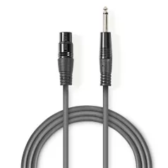   Nedis COTH15120GY30 unbalanced / asszimetrikus félprofi audio kábel, 6,35mm mono jack dugó - 3p XLR aljzat, hossz 3m
