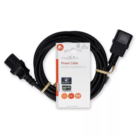 Nedis CEGL10500BK20 tápkábel IEC-320-C14 - IEC-320-C13, 3 x 0.75 mm, C13-C14, PC, M/F, 2m