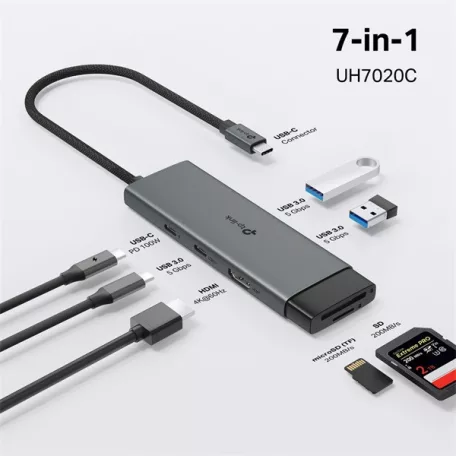 TP-LINK USB Type-C HUB 7 portos 1xHDMI + 1xPD 100W +1xUSB-C + 2xUSB +1xSD + 1xMicro SD, UH7020C