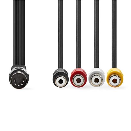 Nedis CAGL20450BK02 DIN audio kábel, DIN 5 tűs dugó - 4x RCA aljzat, 0,20m
