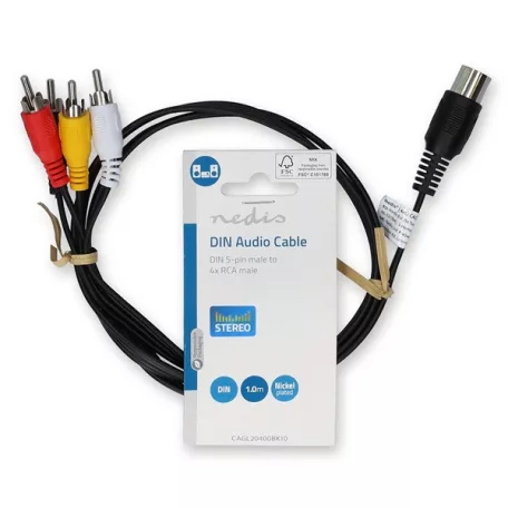 Nedis CAGL20400BK10 DIN audio kábel, DIN 5 tűs dugó - 4x RCA dugó, 1m