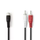 Nedis CAGB24020BK02 sztereo audio kábel, 1x RCA aljzat - 2x RCA dugó, 0,20m