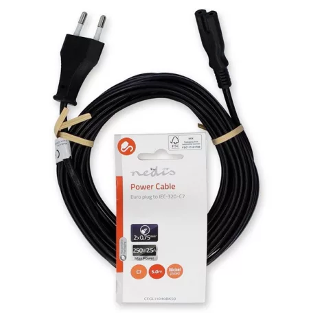 Nedis CEGL11040BK50 tápkábel IEC-320-C7, 2 x 0.75 mm, hossz 5m