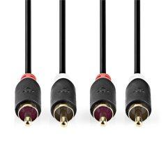   Nedis CABW24200AT20 sztereo audió kábel 2x RCA férfi,  2x RCA férfi, Aranyozott,  2 m , kerek,  Antracit