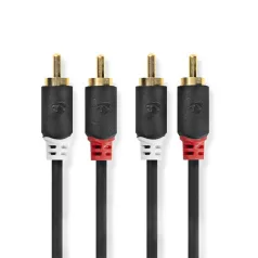   Nedis CABW24200AT30 sztereo audió kábel 2x RCA férfi,  2x RCA férfi, Aranyozott,  3 m , kerek,  Antracit