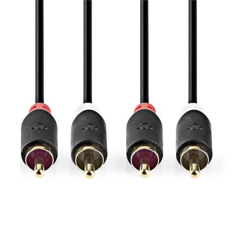 Nedis CABW24200AT100 sztereo audió kábel 2x RCA férfi,  2x RCA férfi, Aranyozott,  10 m , kerek,  Antracit