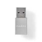 Nedis CCTB60925AL USB-A adapter, USB 3.2 Gen 1, USB-A férfi, USB-C™ anya, 5 Gbps,  kerek,  Nikkelezett, Ezüst