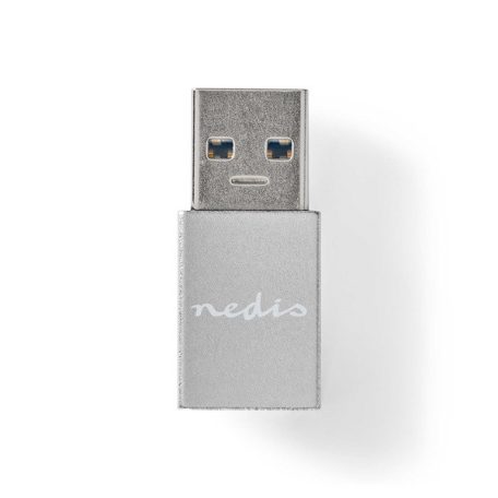 Nedis CCTB60925AL USB-A adapter, USB 3.2 Gen 1, USB-A férfi, USB-C™ anya, 5 Gbps,  kerek,  Nikkelezett, Ezüst