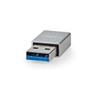 Nedis CCTB60925AL USB-A adapter, USB 3.2 Gen 1, USB-A férfi, USB-C™ anya, 5 Gbps,  kerek,  Nikkelezett, Ezüst