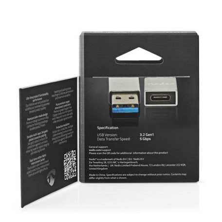Nedis CCTB60925AL USB-A adapter, USB 3.2 Gen 1, USB-A férfi, USB-C™ anya, 5 Gbps,  kerek,  Nikkelezett, Ezüst