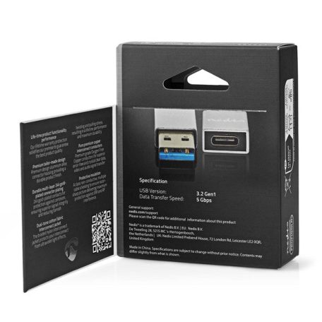 Nedis CCTB60925AL USB-A adapter, USB 3.2 Gen 1, USB-A férfi, USB-C™ anya, 5 Gbps,  kerek,  Nikkelezett, Ezüst