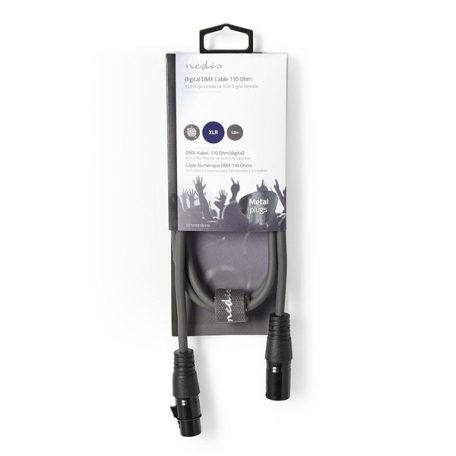 Nedis COTH15012GY10 DMX adapter kábel, XLR 3 tűs dugó, XLR 3 tűs anya,  Nikkelezett, 1,00 m,  kerek, PVC, Sötétszürke