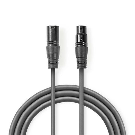Nedis COTH15012GY15 DMX adapter kábel, XLR 3 tűs dugó, XLR 3 tűs anya,  Nikkelezett, 1,5 m,  kerek, PVC, Sötétszürke