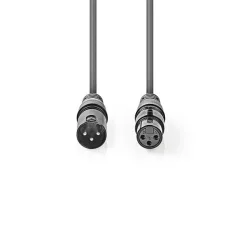   Nedis COTH15012GY30 DMX adapter kábel, XLR 3 tűs dugó, XLR 3 tűs anya,  Nikkelezett, 3 m,  kerek, PVC, Sötétszürke