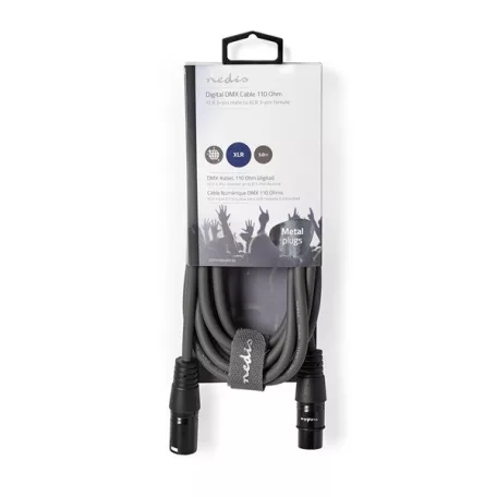 Nedis COTH15012GY30 DMX adapter kábel, XLR 3 tűs dugó, XLR 3 tűs anya,  Nikkelezett, 3 m,  kerek, PVC, Sötétszürke